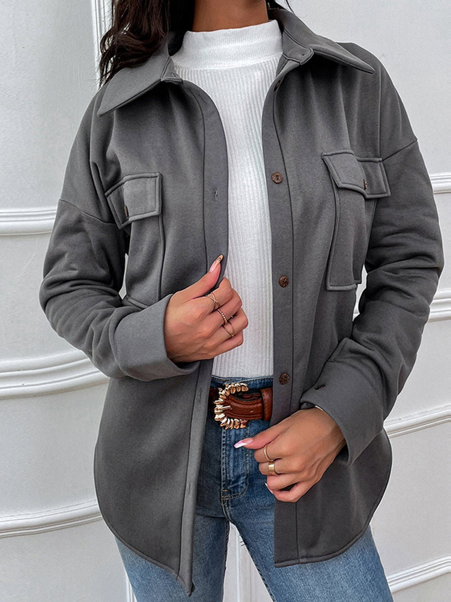 Button Down Dropped Shoulder Coat - Opulent EmpireButton Down Dropped Shoulder CoatOpulent Empire