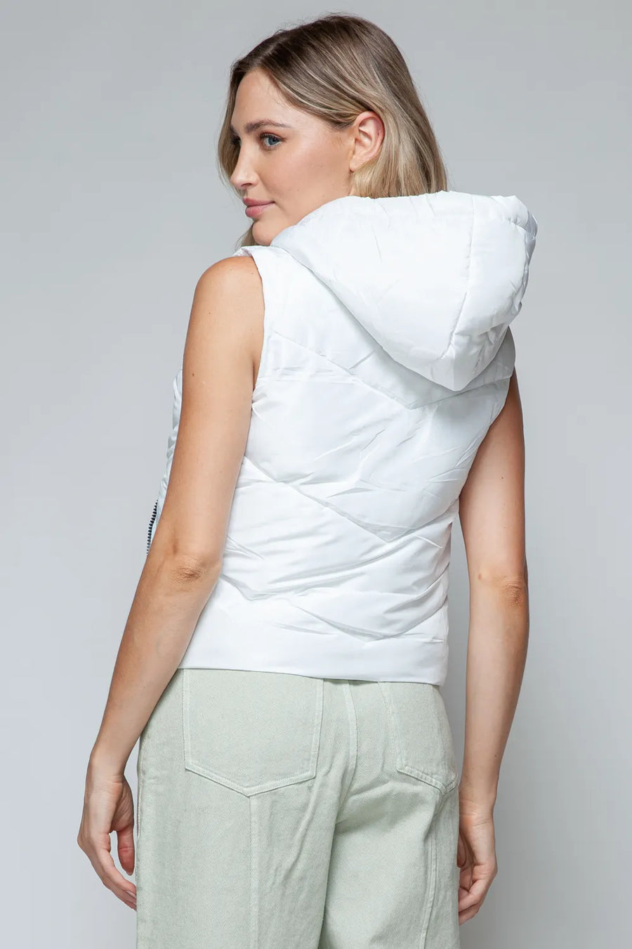 Wren Saint-Clair — Snobbish Zip Up Quilted Hooded Vest White Coat or Jacket, alternate view 2