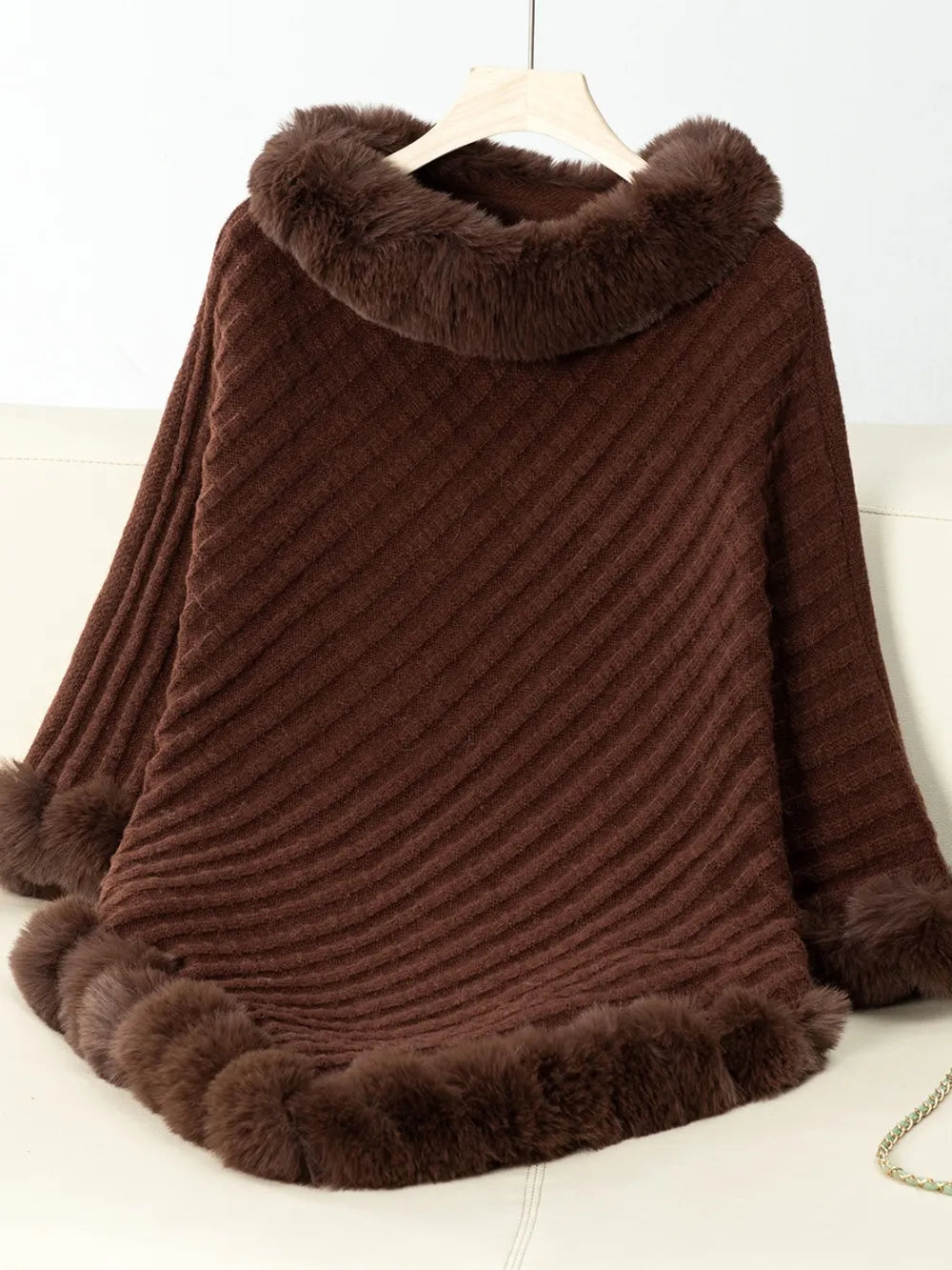 Reese Versailles — Fuzzy Trim Texture Three-Quarter Sleeve Poncho, alternate view 13