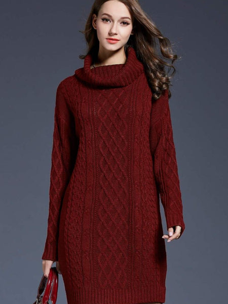 Woven Right Full Size Mixed Knit Cowl Neck Dropped Shoulder Sweater Dress