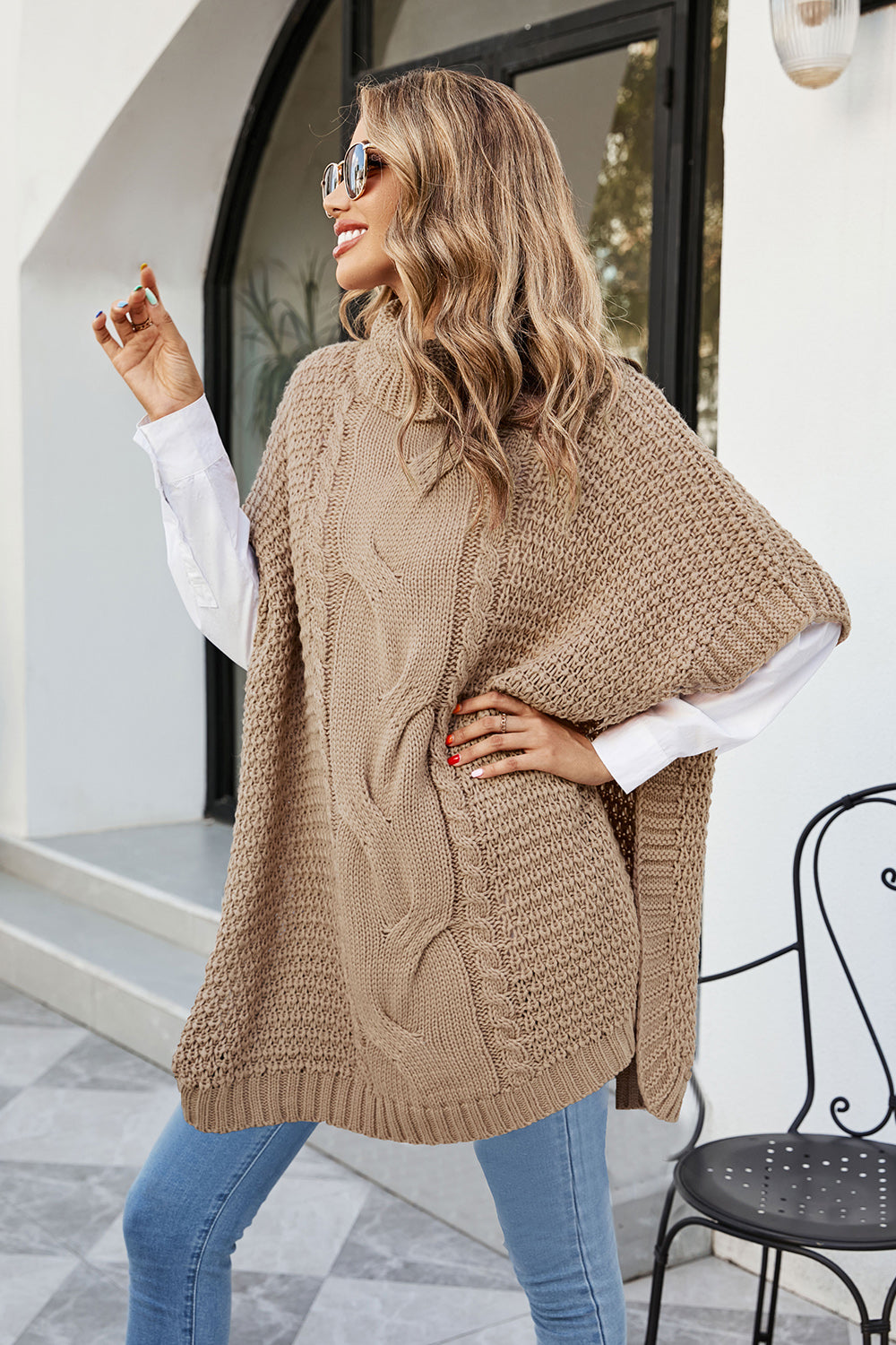 Sol Fontaine — Cable-Knit Turtleneck Slit Sweater, alternate view 4