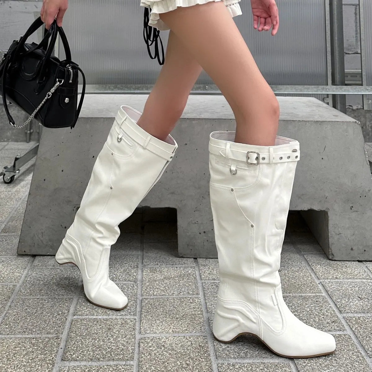 Indigo Allegra — Square Toe Block Heels Boots Fashion Footwear, alternate view 3