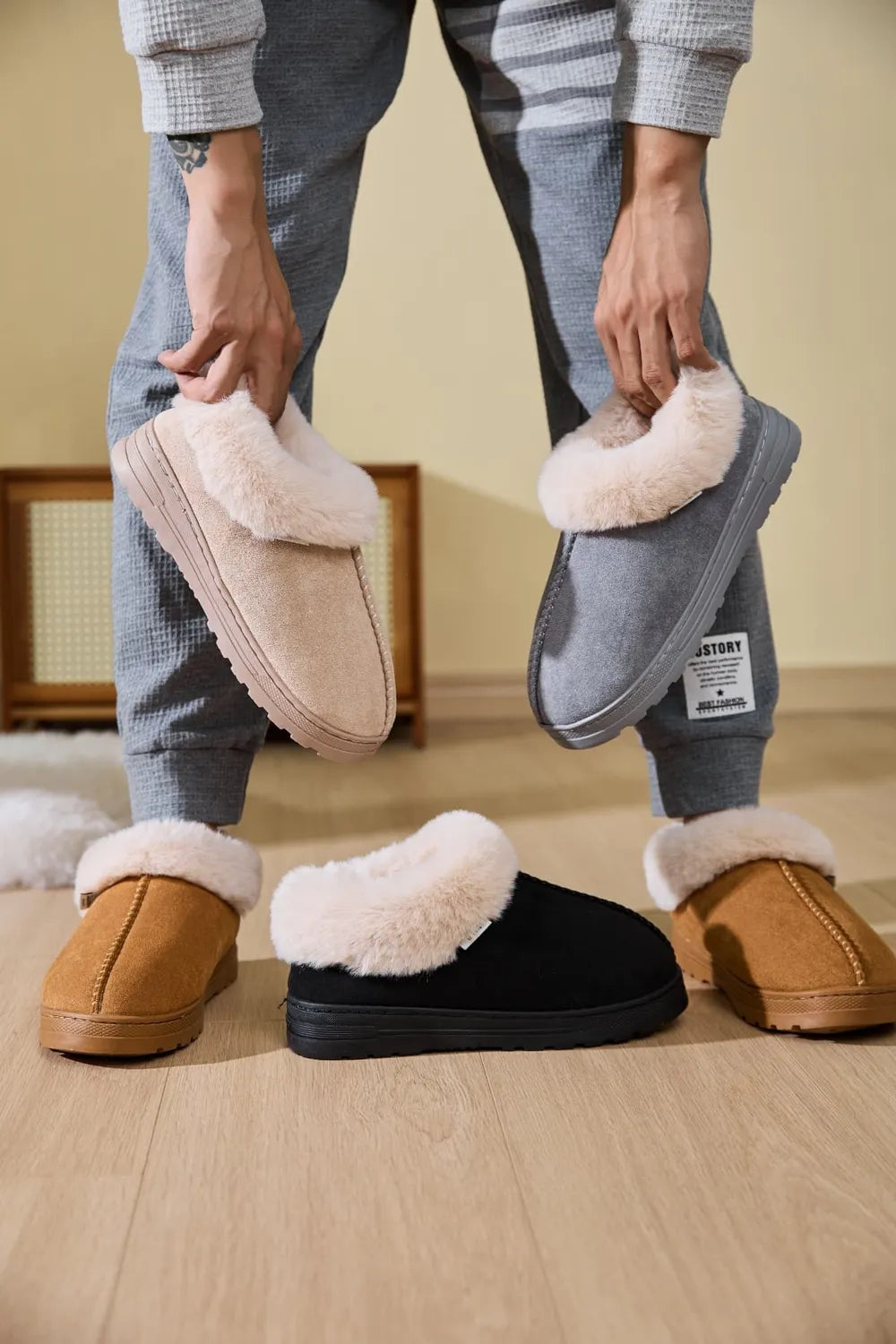 Rain Fiorenza — Faux Fur Round Toe Platform Slippers Fashion Footwear