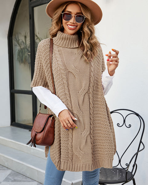 Sol Fontaine — Cable-Knit Turtleneck Slit Sweater, alternate view 3
