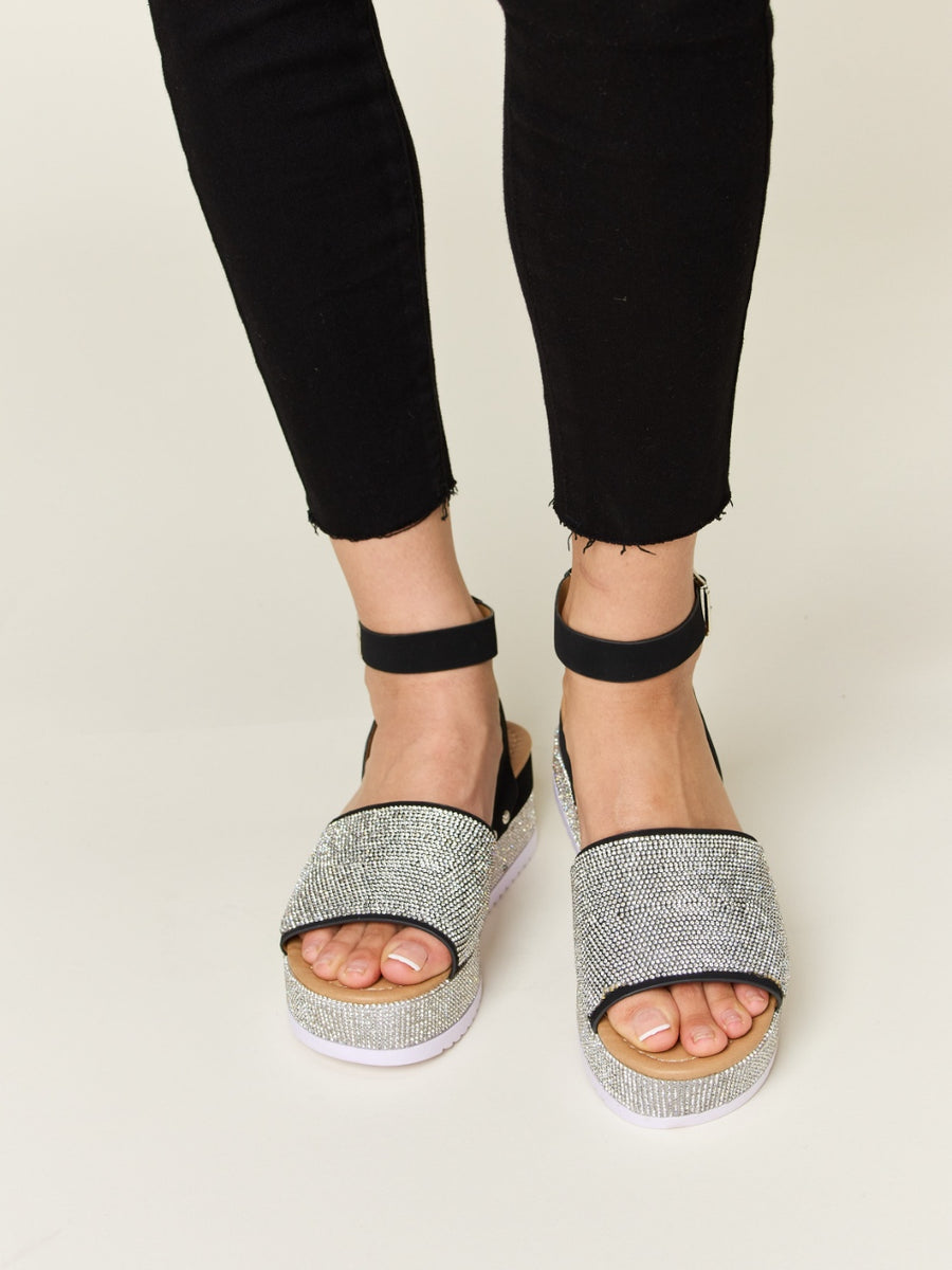 Forever Link Rhinestone Buckle Strappy Wedge Sandals - Opulent Empire