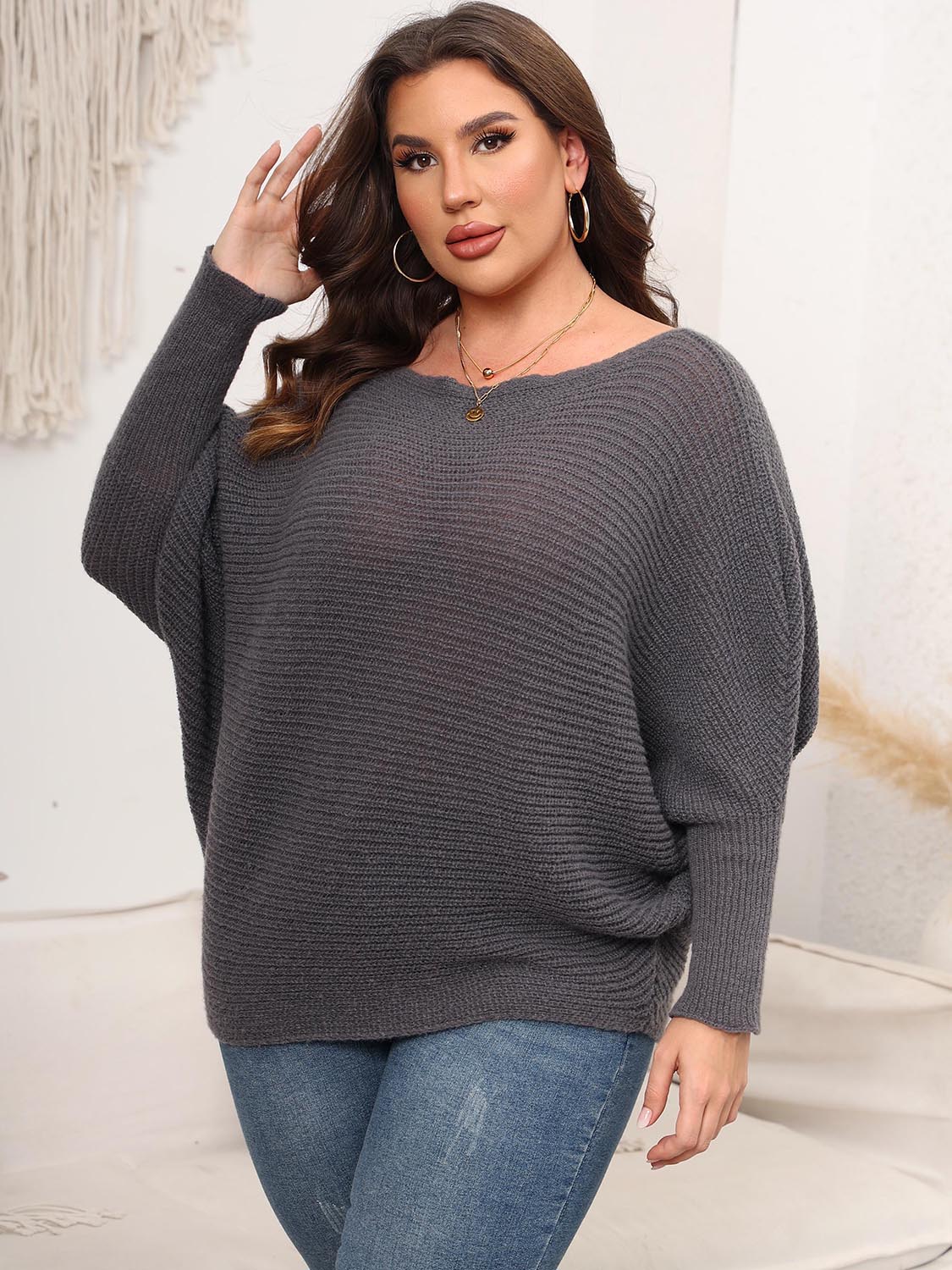 Sage Moreau — Full Size Boat Neck Batwing Sleeve Sweater, alternate view 16