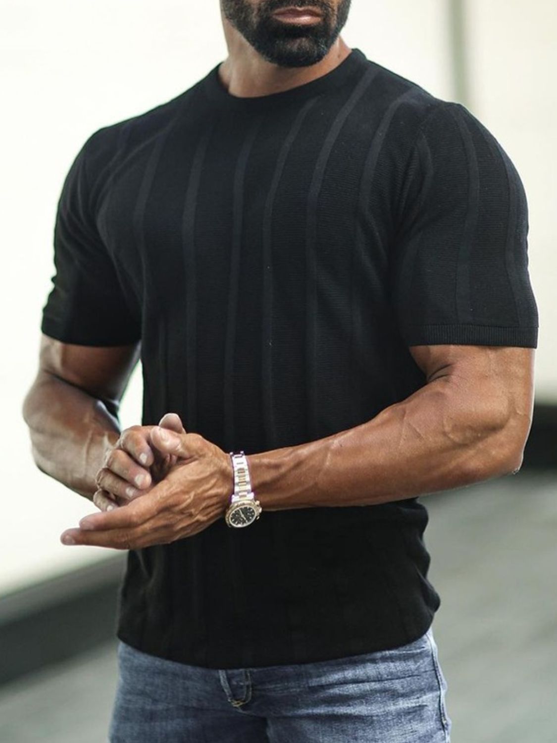 Isidore — Men's Plus Size Striped Round Neck Short Sleeve T-Shirt