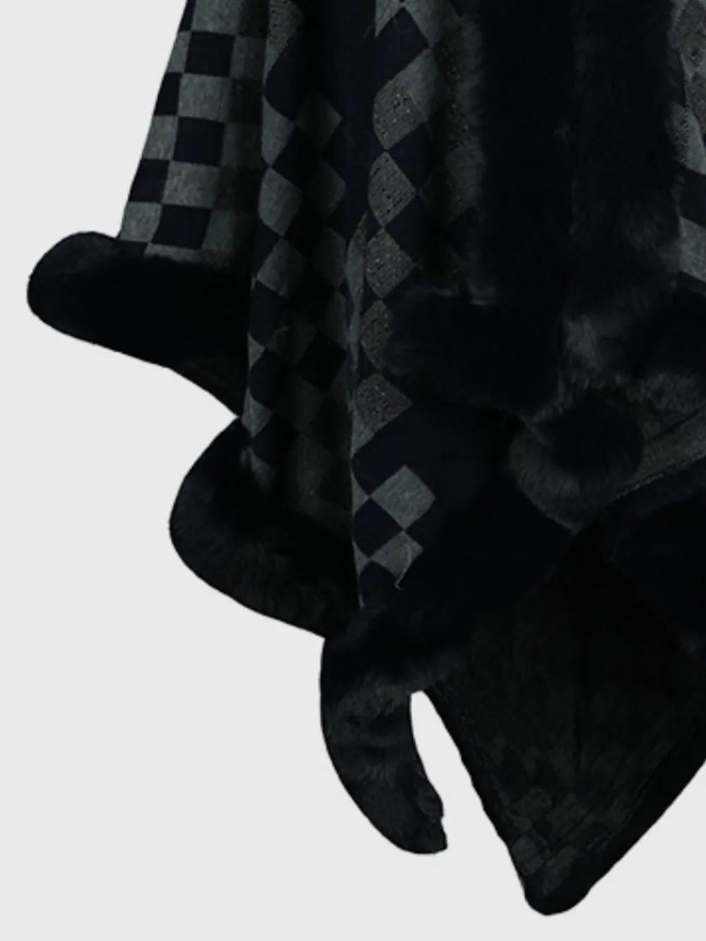 Ivory Versailles — Fuzzy Checkered Long Sleeve Poncho, alternate view 13
