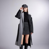 Belted Single Buttoned Maxi Grey Cashmere Mira Trench Coat-3