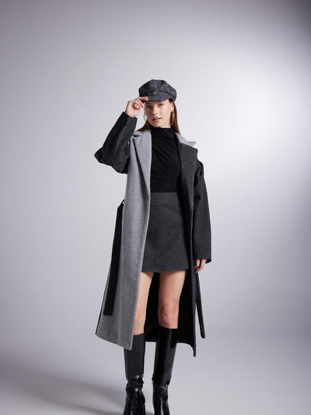 Belted Single Buttoned Maxi Grey Cashmere Mira Trench Coat-3