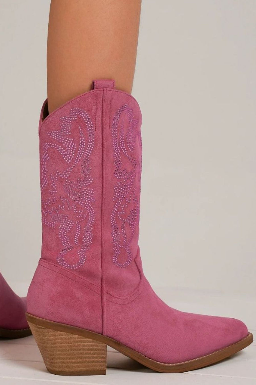 Rain Laurent — Beast Fashion Rhinestone Detail Point Toe Boots Cerise Fashion Footwear, alternate view 2