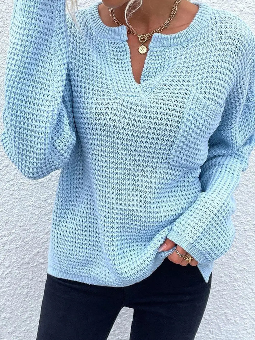 Indigo Rousseau — Notched Long Sleeve Sweater, alternate view 17
