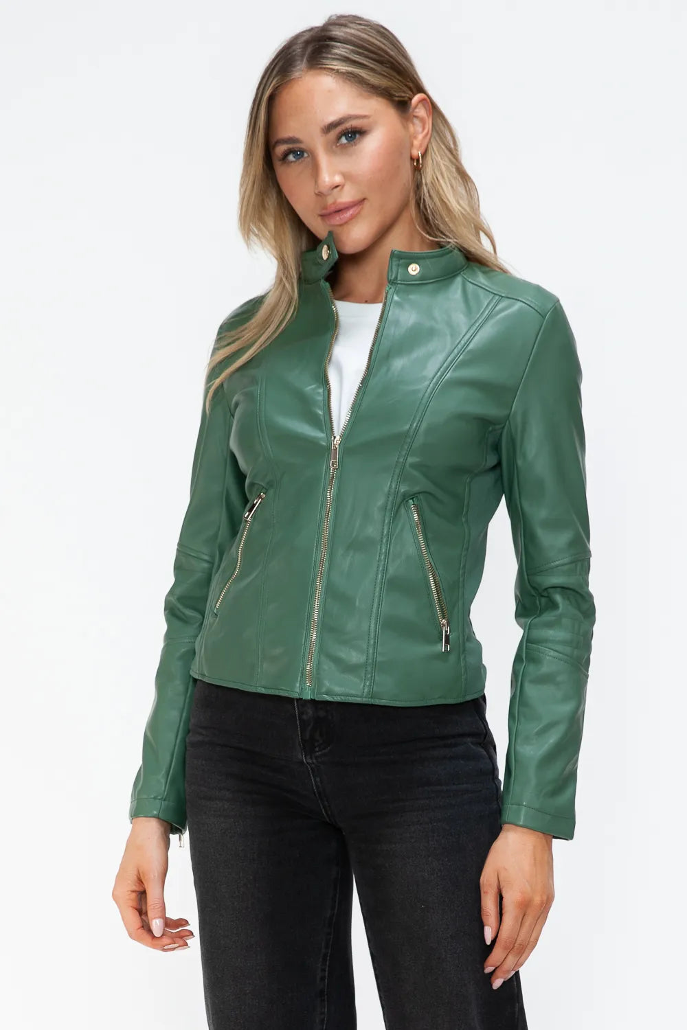 Winter Rosetti — Snobbish Faux Leather Zip Up Drawstring Hooded Jacket, alternate view 23