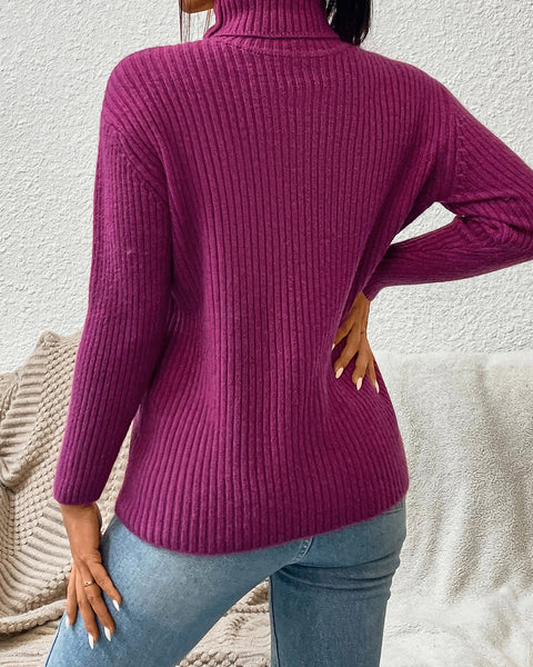 Ribbed Turtle Neck Long Sleeve Sweater