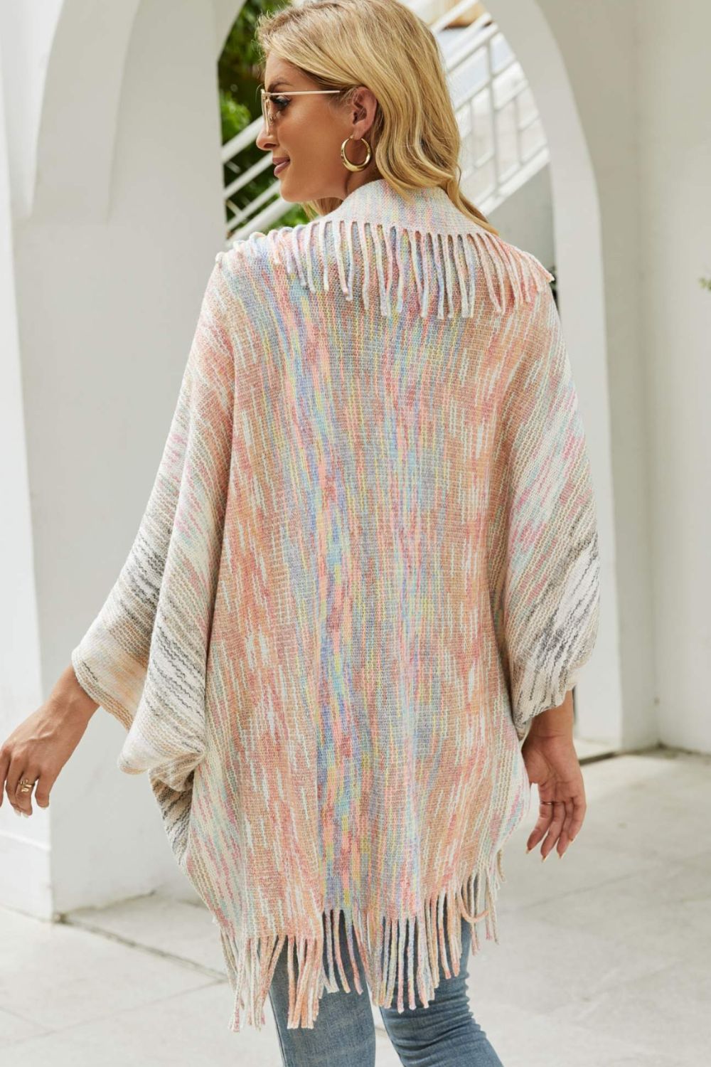 Ocean Sorrento — Multicolored Fringe Trim Poncho, alternate view 2