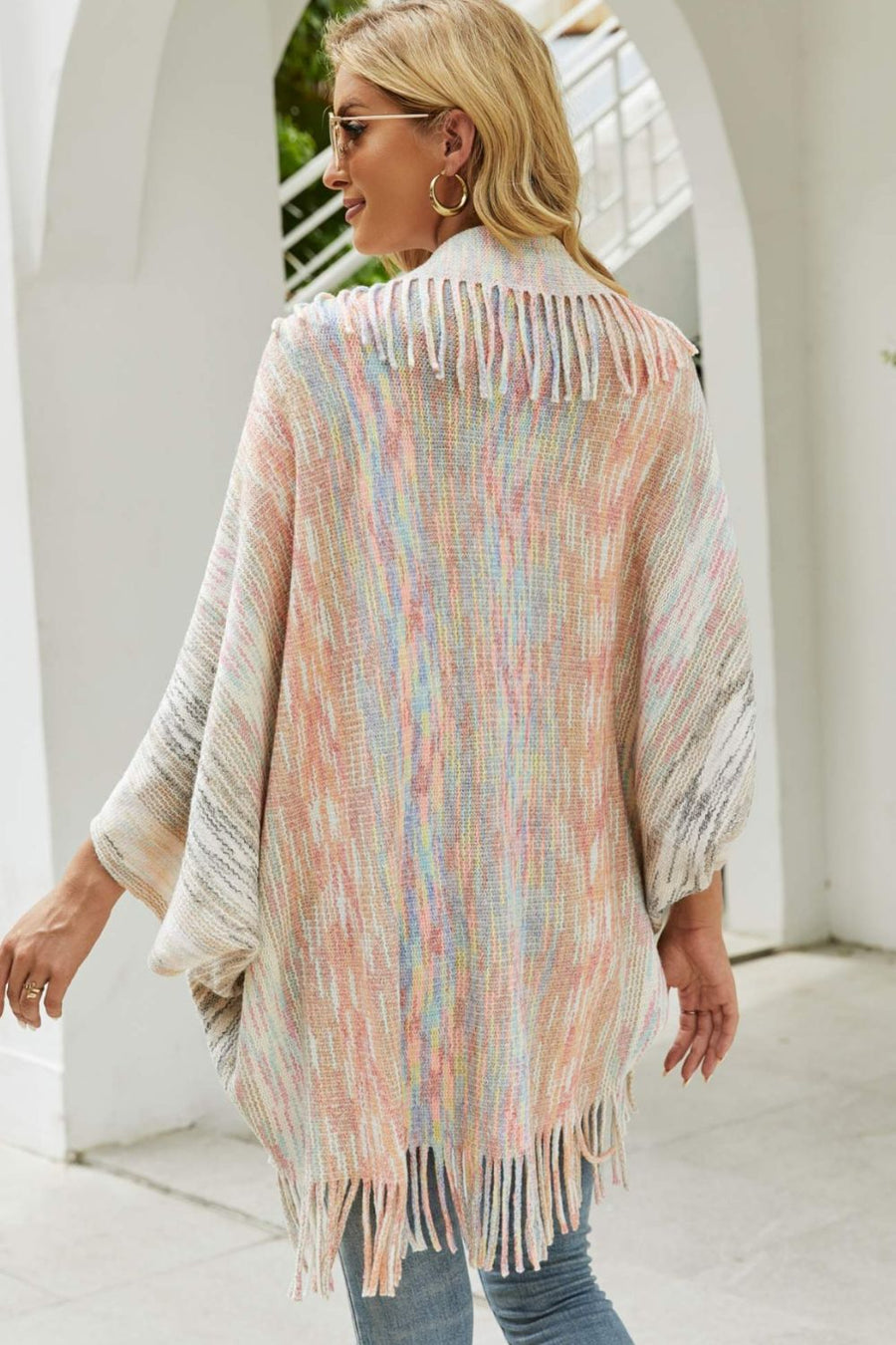 Ocean Sorrento — Multicolored Fringe Trim Poncho, alternate view 2