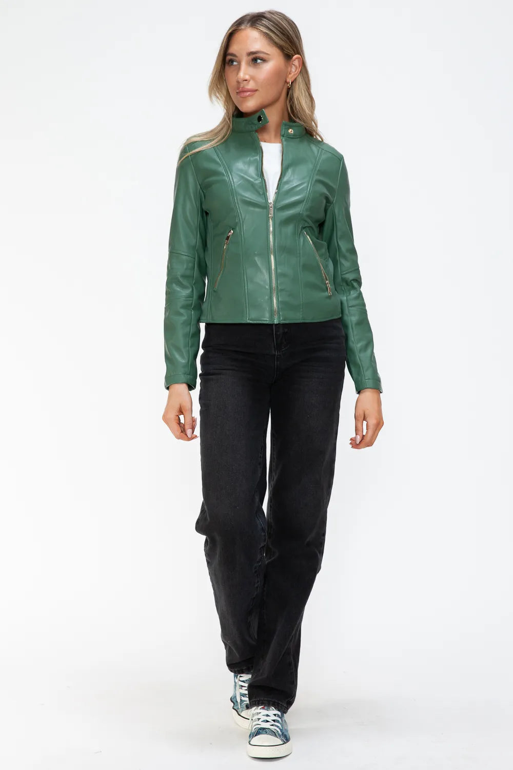 Winter Rosetti — Snobbish Faux Leather Zip Up Drawstring Hooded Jacket, alternate view 22