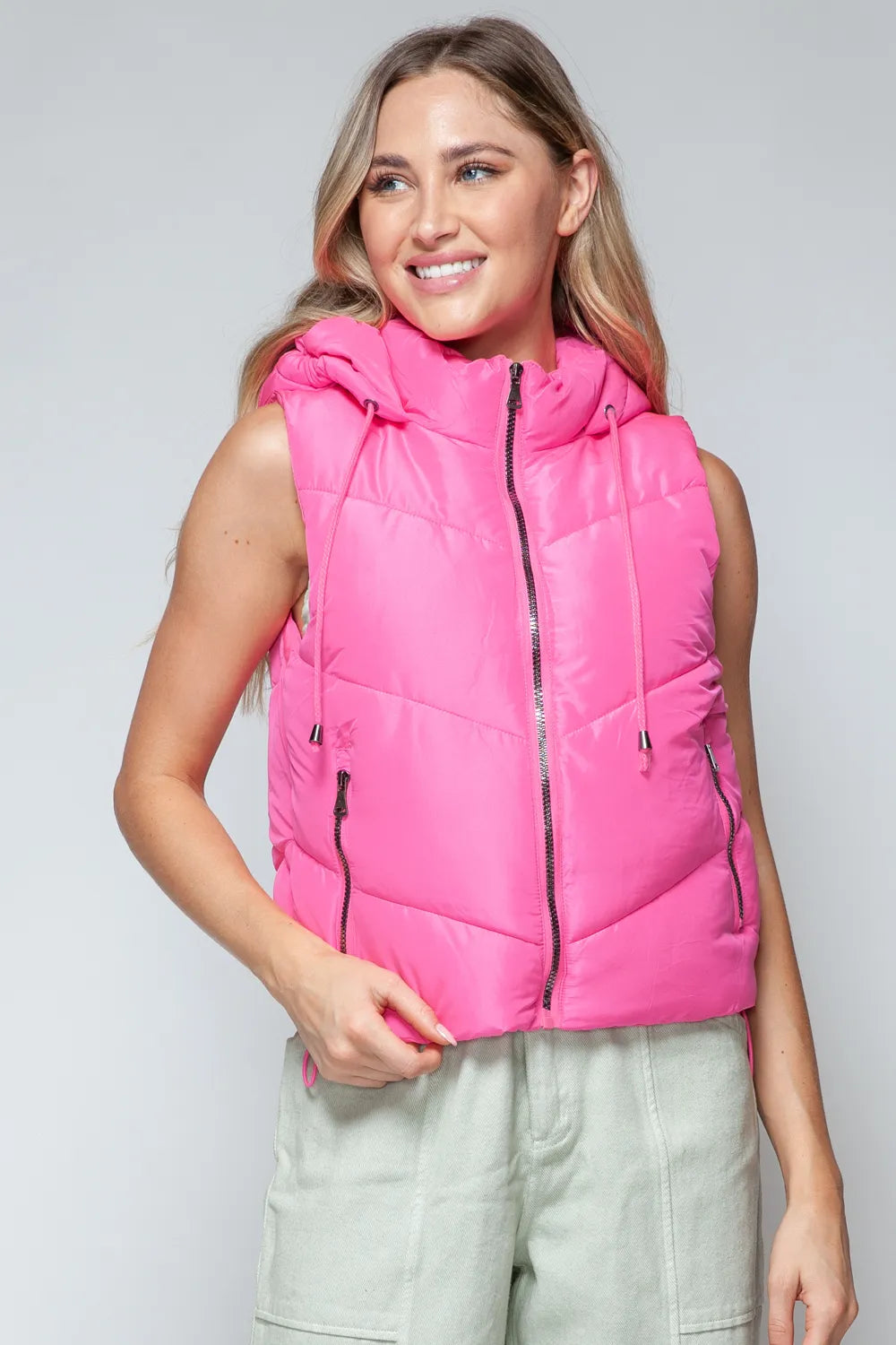 Hollis Rosetti — Snobbish Zip Up Quilted Hooded Vest Pink Coat or Jacket, alternate view 5