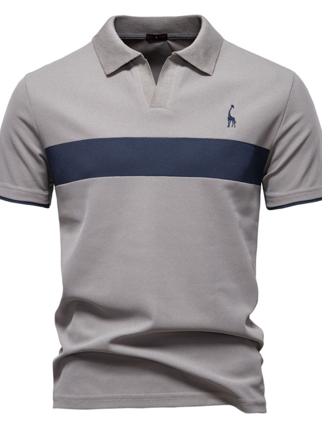 Thierry — Men's Giraffe Embroidered Collared Neck Contrast Polo, alternate view 9