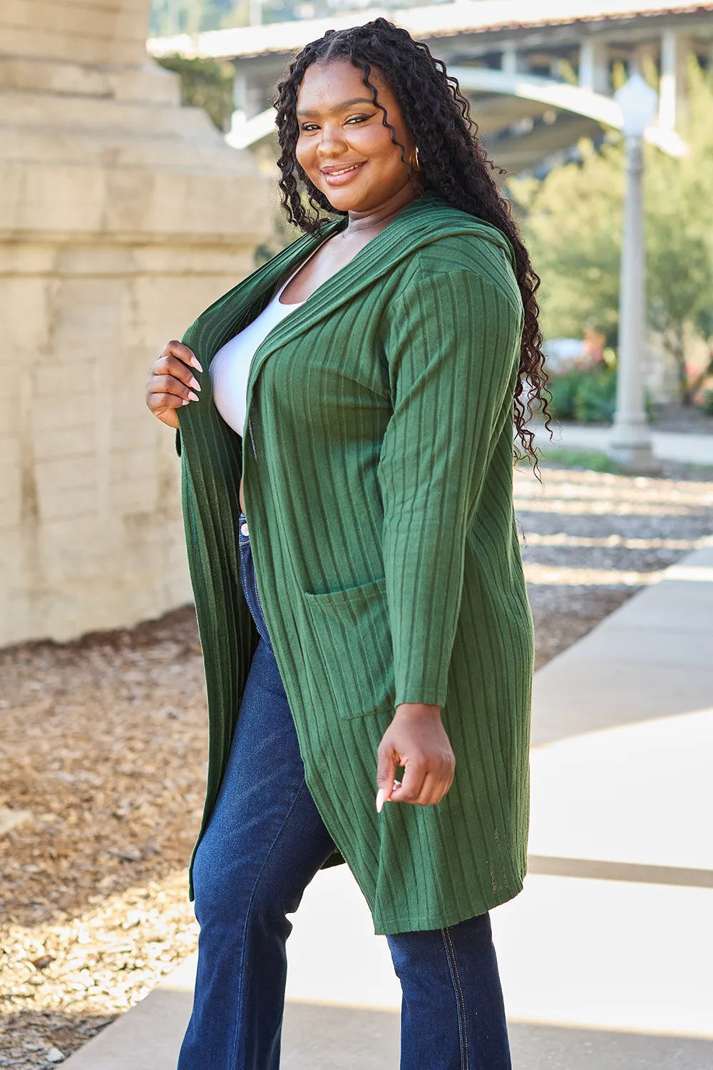 Paris Valmont — Basic Bae Full Size Hooded Sweater Cardigan, alternate view 26