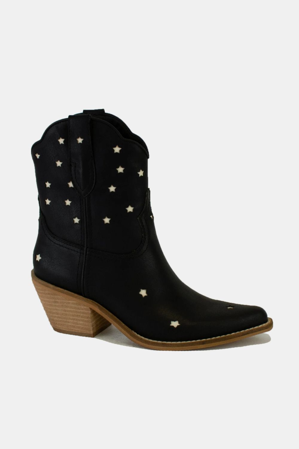 Perrin Laurent — Beast Fashion Faux Leather Star-Shaped Cutouts Point Toe Boots Black Fashion Footwear, alternate view 2