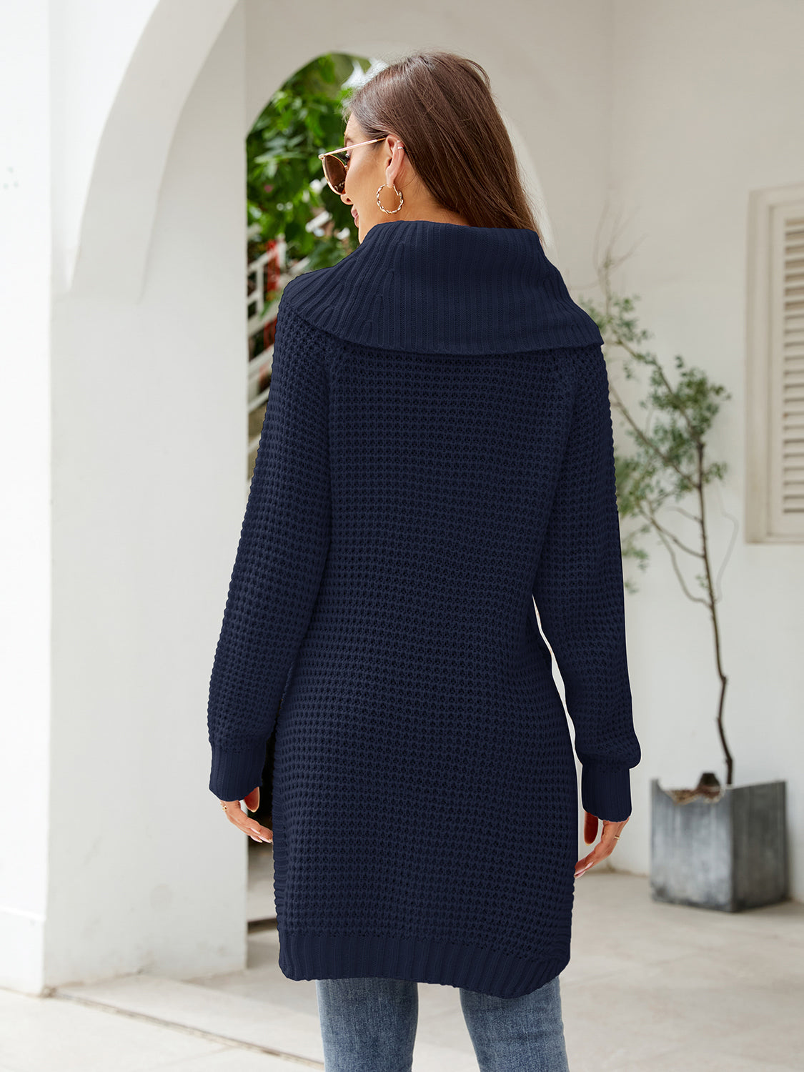 Blaise Rivière — Turtleneck Waffle-Knit Slit Sweater Dress, alternate view 6