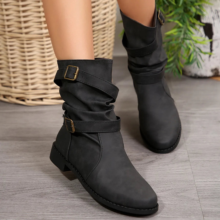 Zephyr Fiorenza — Mid-Calf Buckle Strap Boots Fashion Footwear