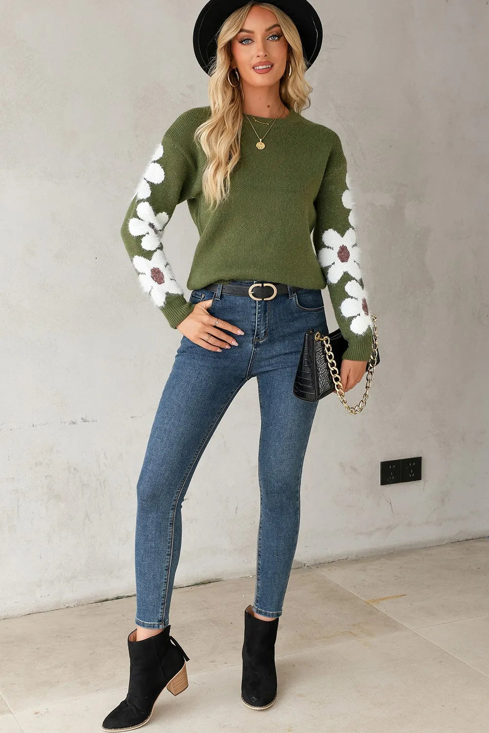 Harbor Rivière — Flower Round Neck Long Sleeve Sweater, alternate view 4