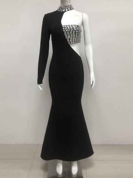Kristall-Fischschwanzkleid mit asymmetrischen Cut-Outs