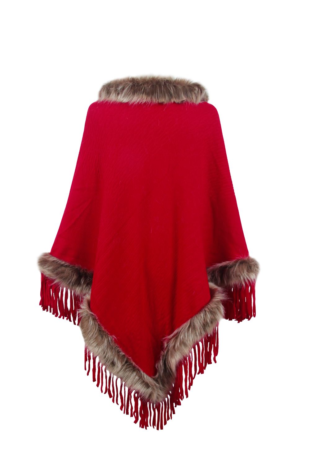 Ciel Versailles — Faux Fur Trim Fringed Poncho, alternate view 5