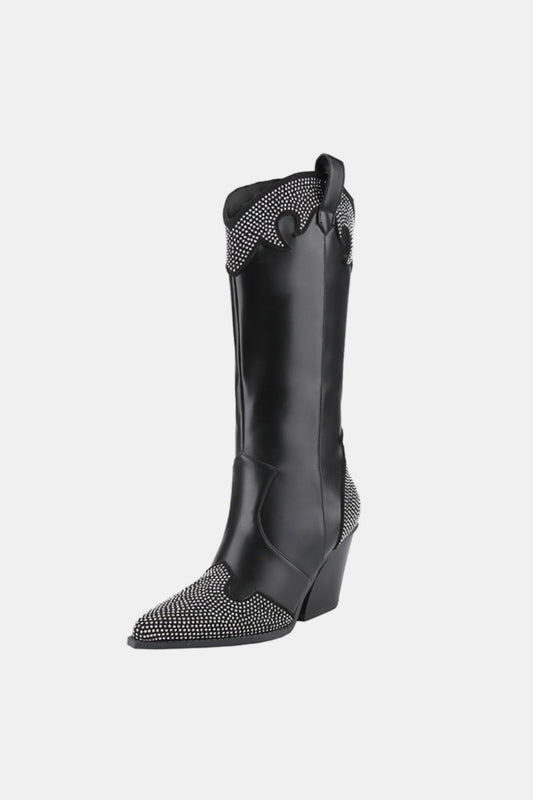Weeboo Chunky Heel Rhinestone Decor Western Boots - Opulent Empire