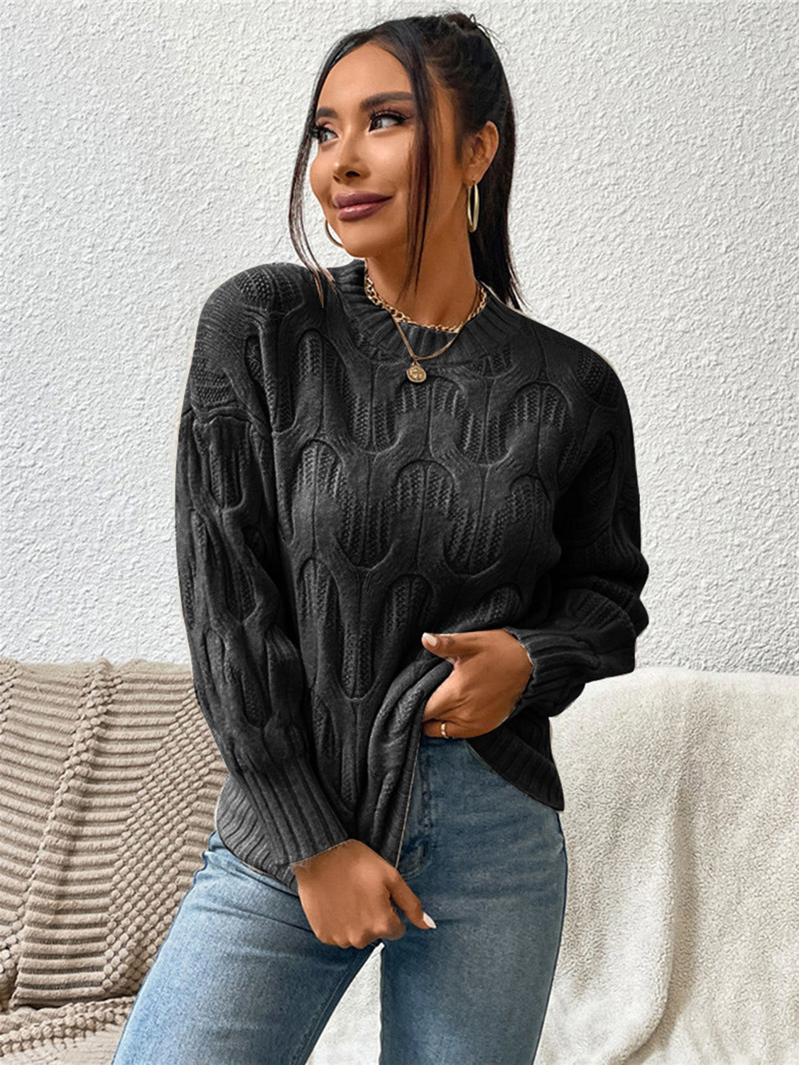 Monroe Delacroix — Round Neck Long Sleeve Sweater, alternate view 11
