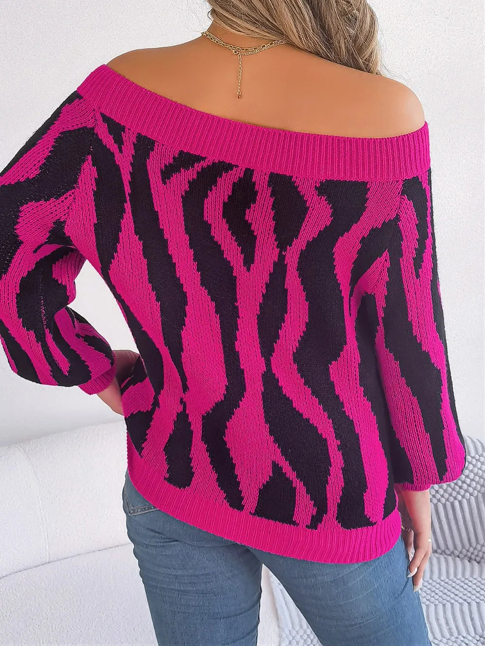 Rowan Bellamy — Off-Shoulder Animal Print Long Sleeve Sweater, alternate view 2