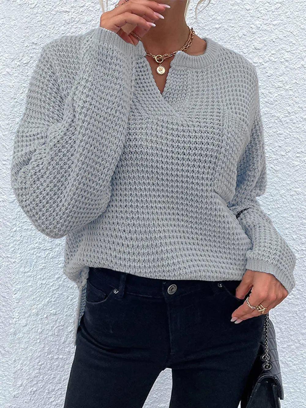 Indigo Rousseau — Notched Long Sleeve Sweater, alternate view 10