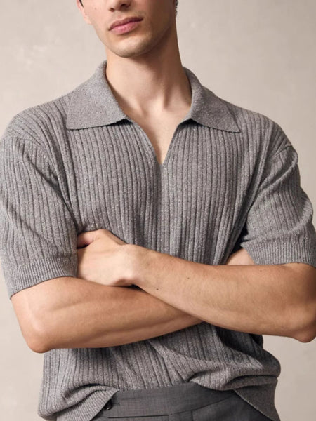 Men's Plus Size Johnny Collar Half Sleeve Knit Polo - Opulent Empire