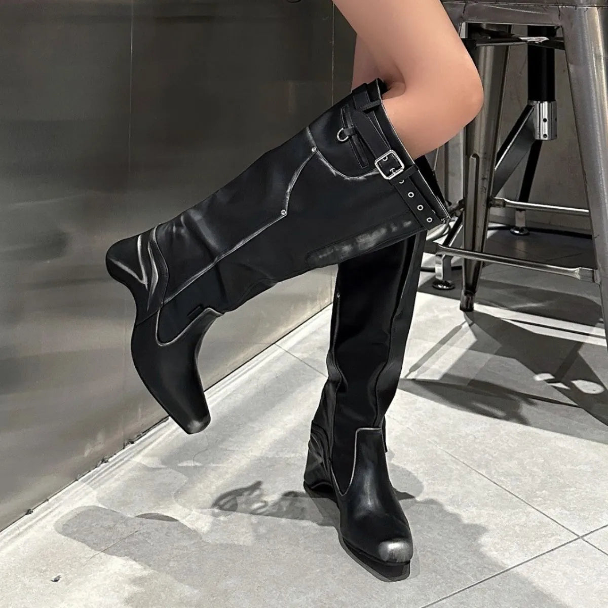 Indigo Allegra — Square Toe Block Heels Boots Fashion Footwear, alternate view 4