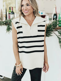 Indigo Valmont — Perfee Striped Half Zip Sweater Vest