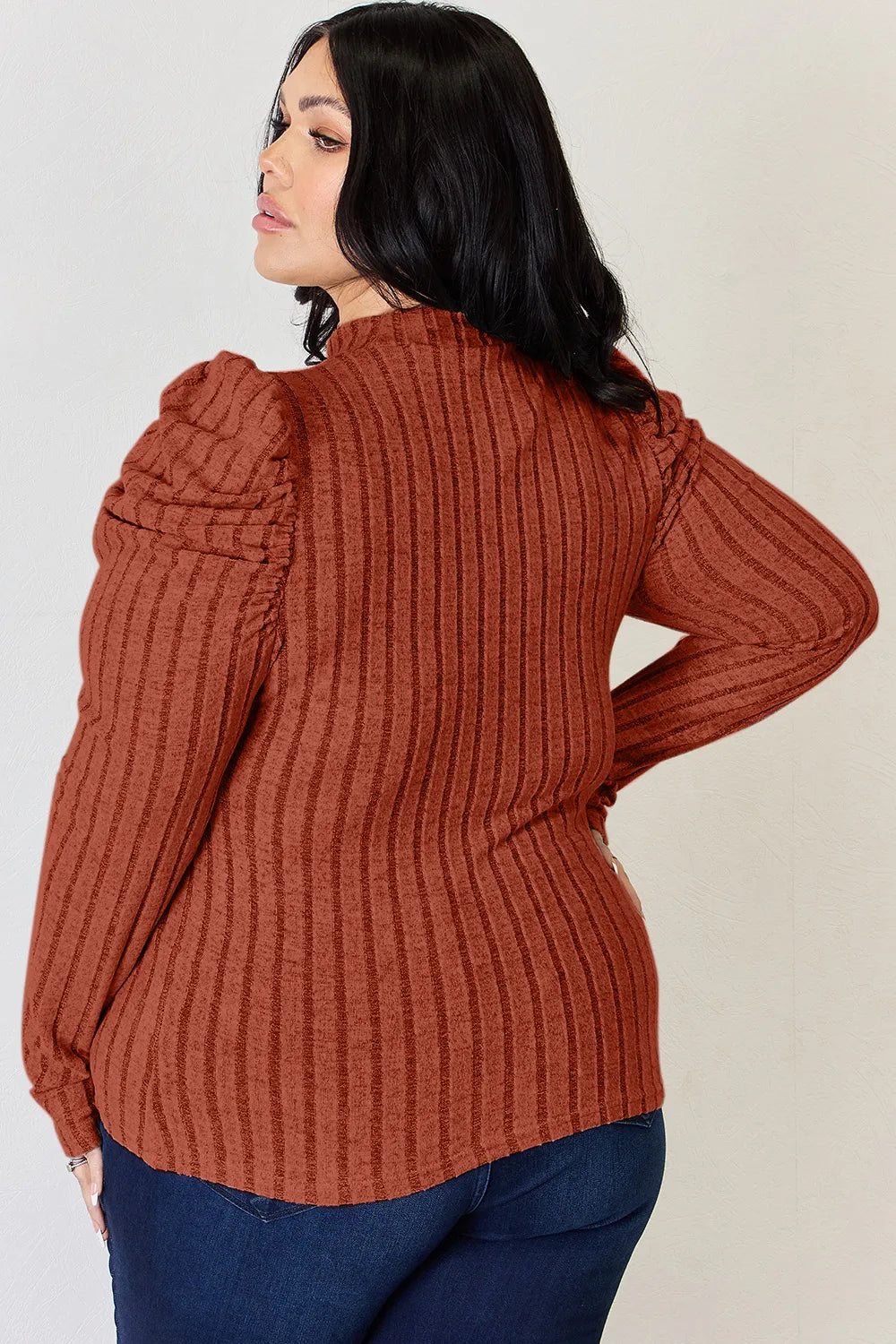Ciel Delacroix — Basic Bae Full Size Ribbed Mock Neck Puff Sleeve T-Shirt, alternate view 6