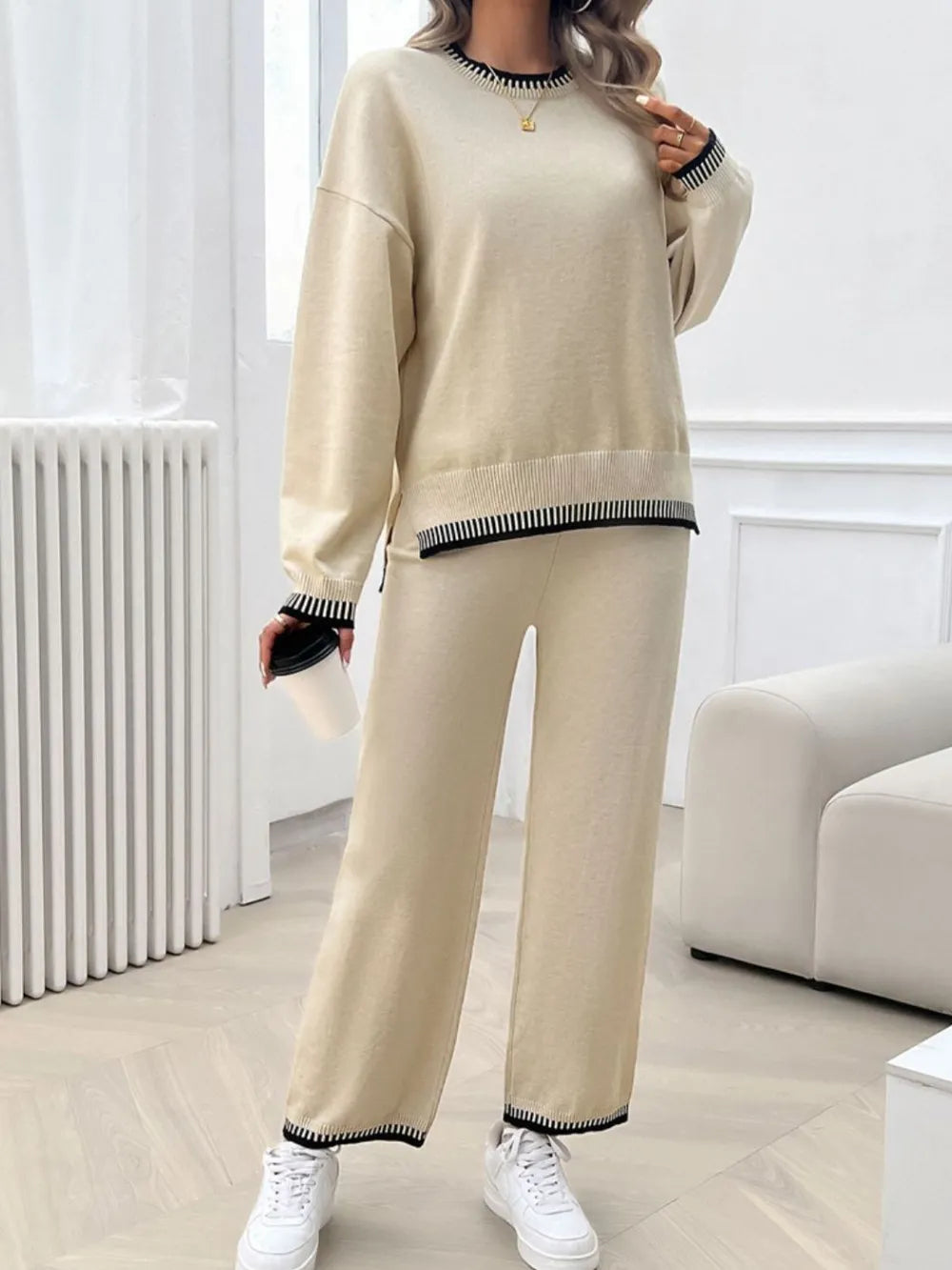 Marlowe Valmont — Devine Round Neck Dropped Shoulder Top and Pants Sweater Set, alternate view 8