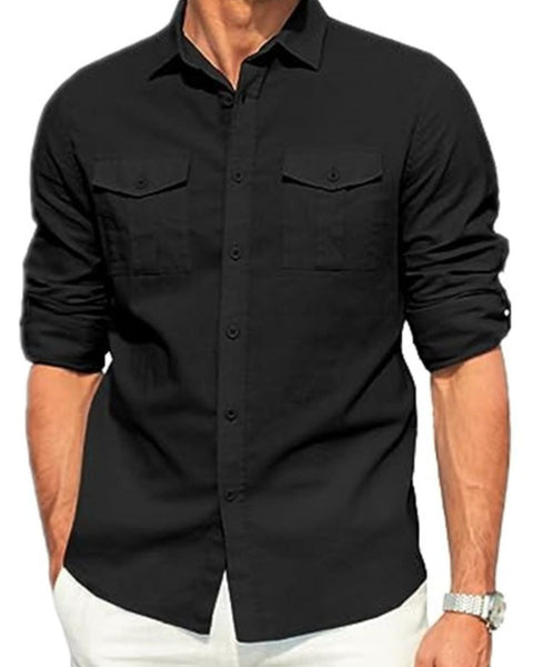 Men's Plus Size Button Down Collared Neck Long Sleeve Shirt - Opulent Empire