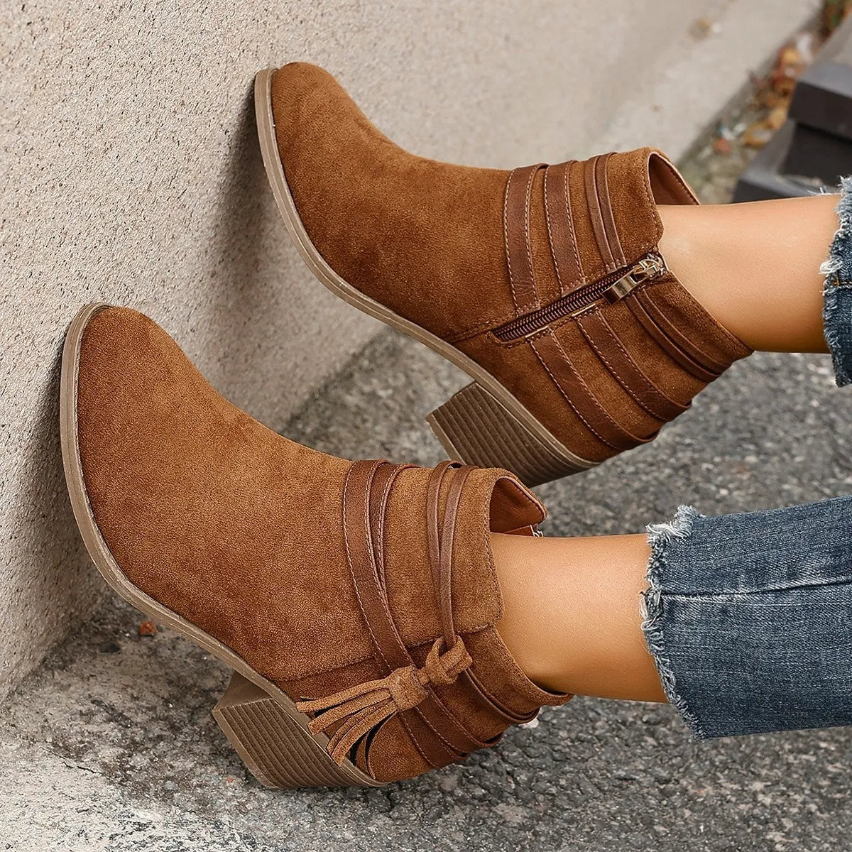 Monroe Venturi — Tassel Point Toe Block Heels Boots Fashion Footwear, alternate view 5