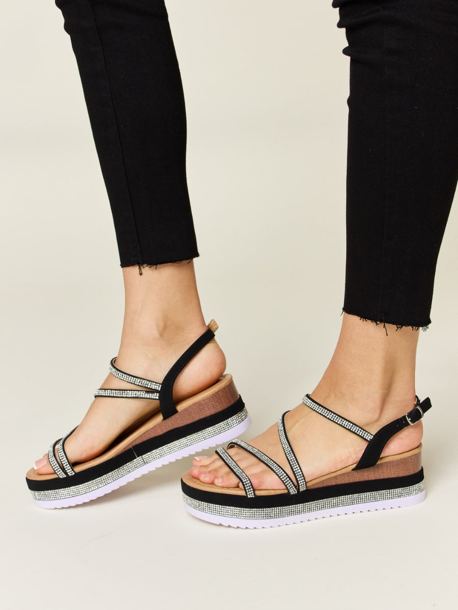 Forever Link Rhinestone Strappy Wedge Sandals - Opulent Empire