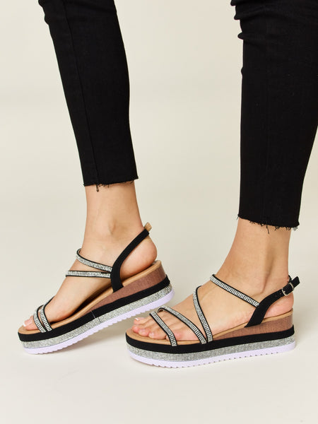 Forever Link Rhinestone Strappy Wedge Sandals - Opulent Empire