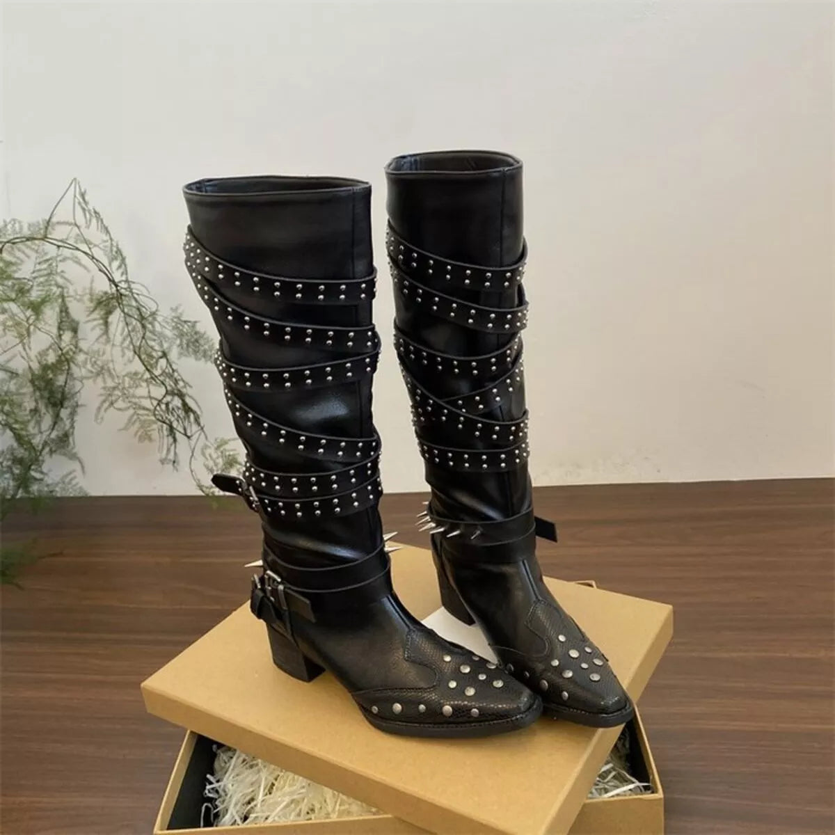 Reese Fiorenza — Studded Buckle Block Heel Boots, alternate view 2