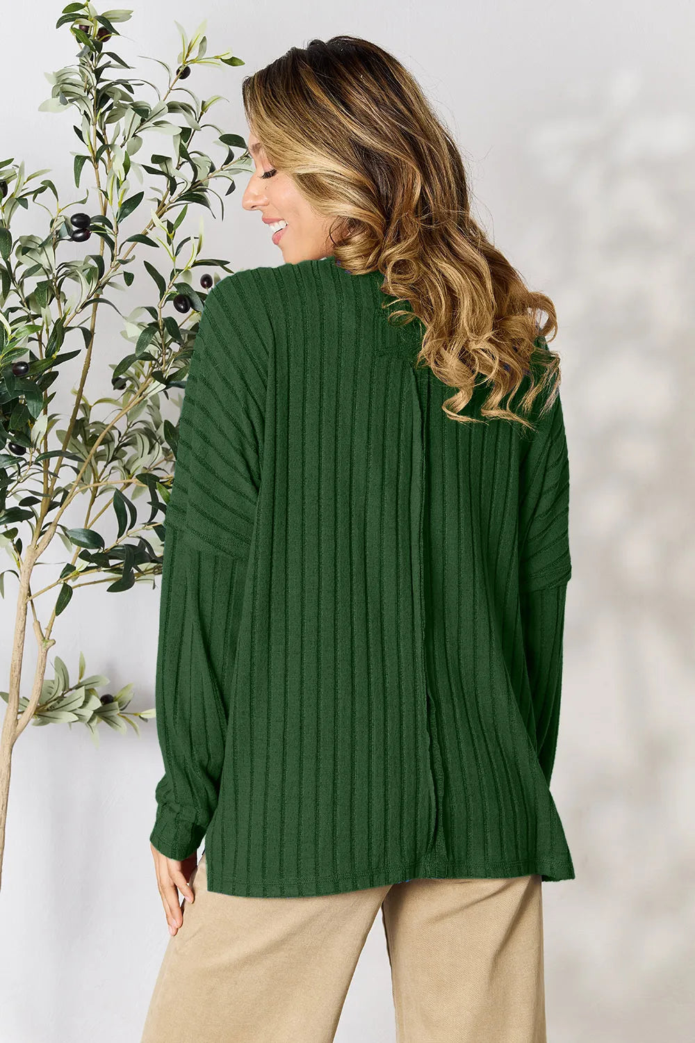 Vale Delacroix — Basic Bae Full Size Ribbed Round Neck Slit Knit Top, alternate view 29