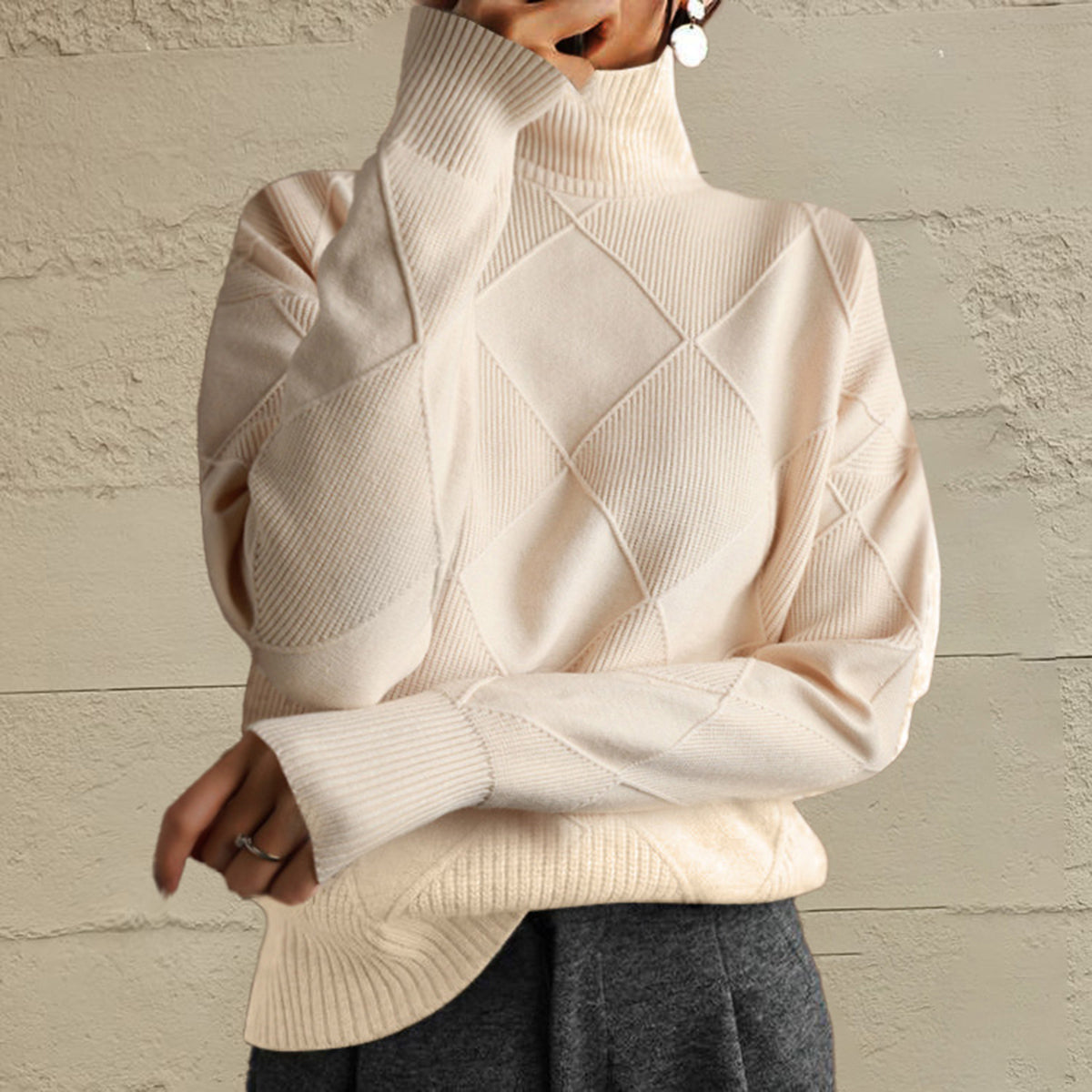Emery Rivière — Geometric Turtleneck Long Sleeve Sweater, alternate view 7