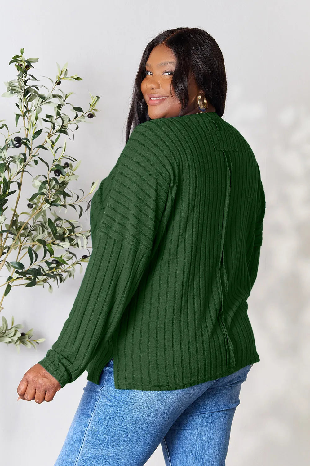 Vale Delacroix — Basic Bae Full Size Ribbed Round Neck Slit Knit Top, alternate view 32