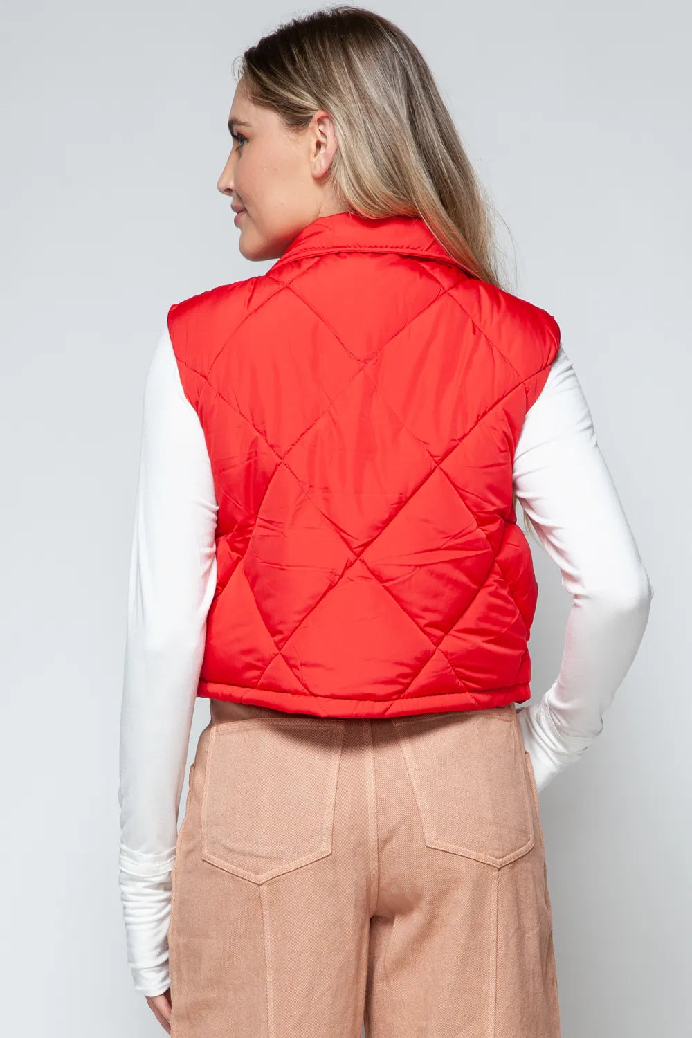 Cove Rosetti — Snobbish Snap Down Quilted Crop Vest Red Coat or Jacket, alternate view 3