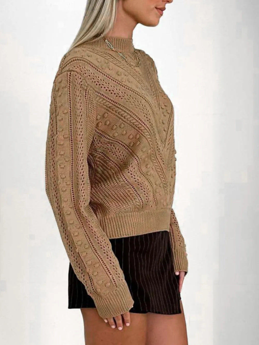 Lior Rivière — Perfee Openwork Round Neck Long Sleeve Sweater, alternate view 6