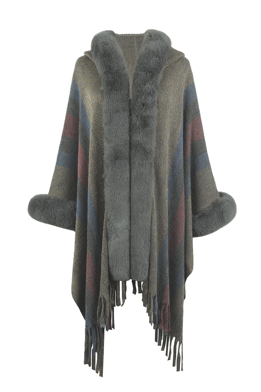 Fable Versailles — Color Block Fringe Detail Poncho, alternate view 9